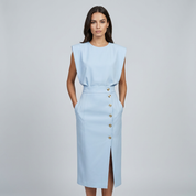Abito Midi Elegante con Scollo Rotondo e Spacco per Occasioni Versatili 1
