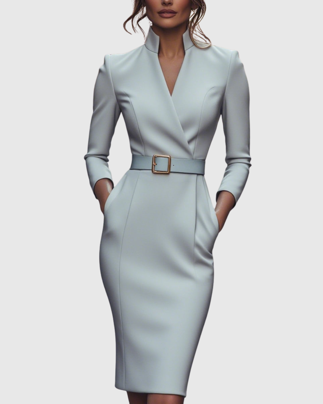 Abito Midi Elegante con Scollo a Portafoglio e Maniche a Tre Quarti 9