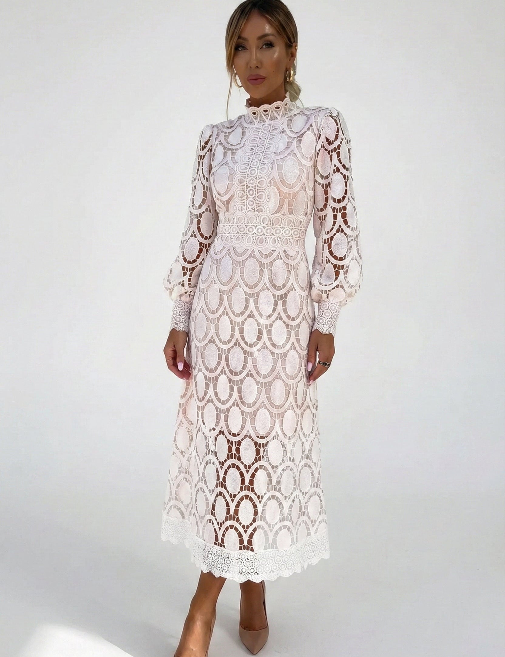 Abito Midi Elegante da Cerimonia Donna con Dettagli Traforati 0