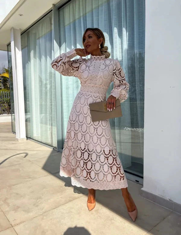 Abito Midi Elegante da Cerimonia Donna con Dettagli Traforati 1