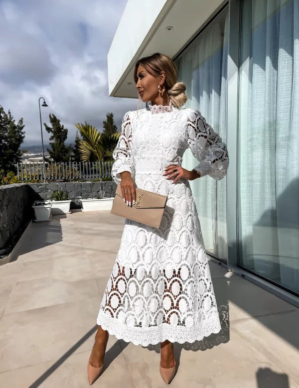 Abito Midi Elegante da Cerimonia Donna con Dettagli Traforati 2