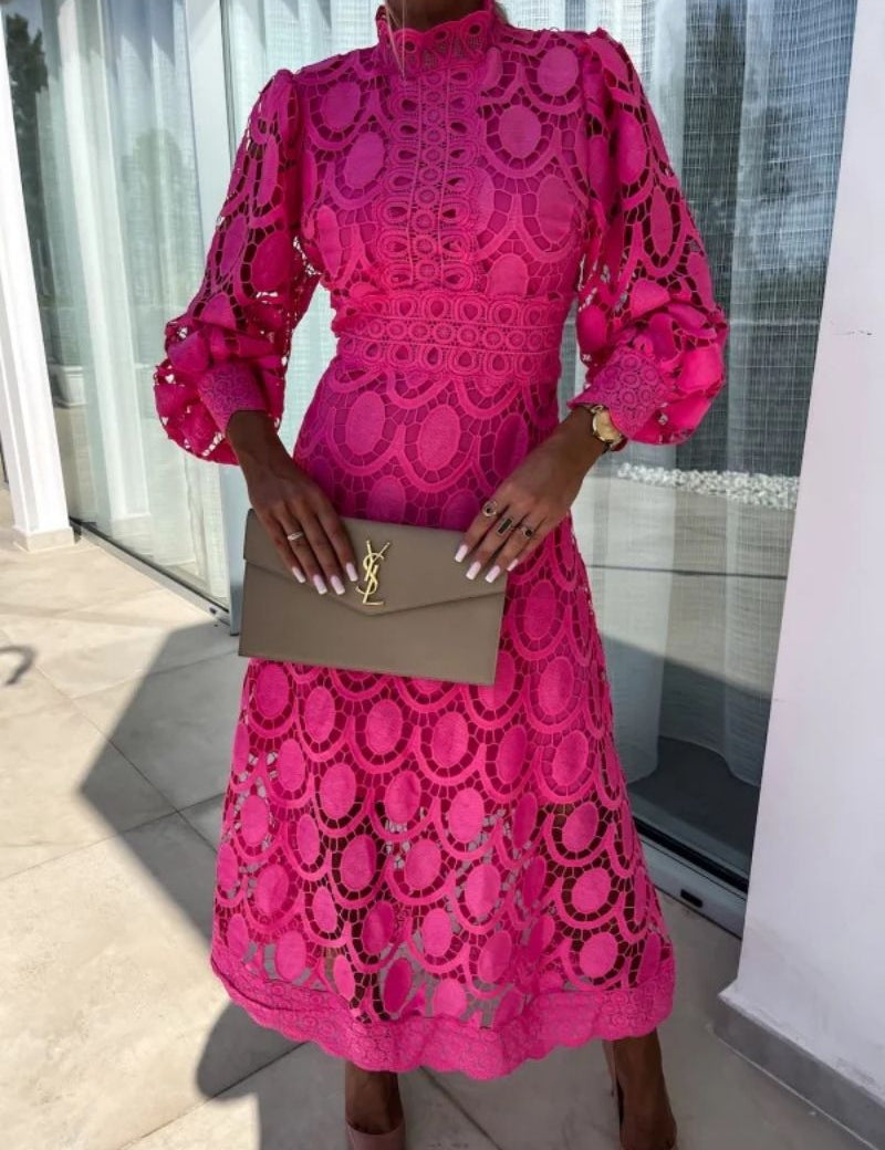 Abito Midi Elegante da Cerimonia Donna con Dettagli Traforati 4