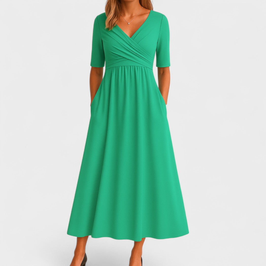 Abito Midi Elegante da Donna con Scollo a V e Maniche a Gomito 4