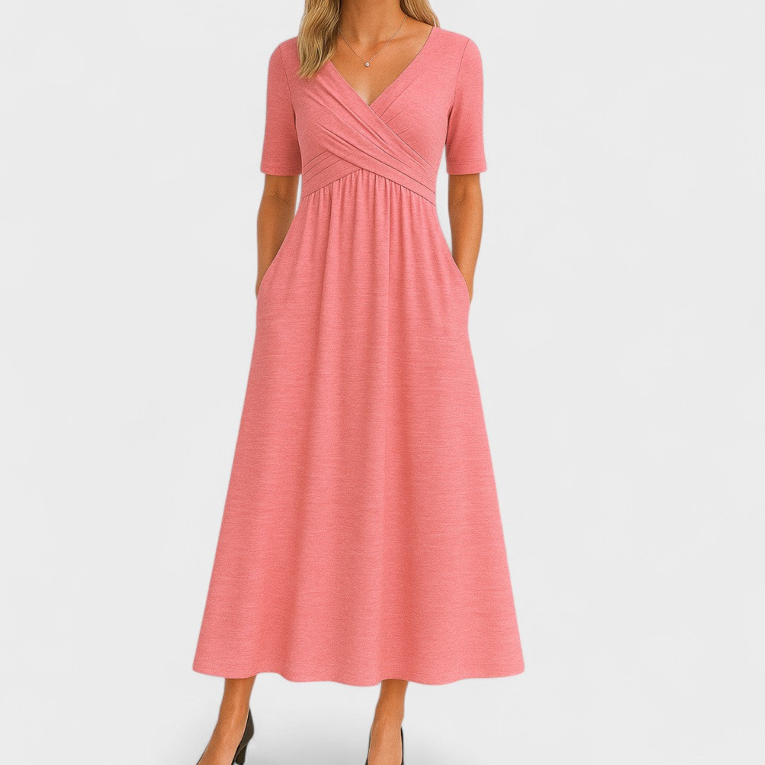 Abito Midi Elegante da Donna con Scollo a V e Maniche a Gomito 6