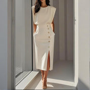 Abito Midi Elegante da Donna con Spacco e Bottoni Laterali 0