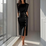 Abito Midi Elegante da Donna con Spacco e Bottoni Laterali 2