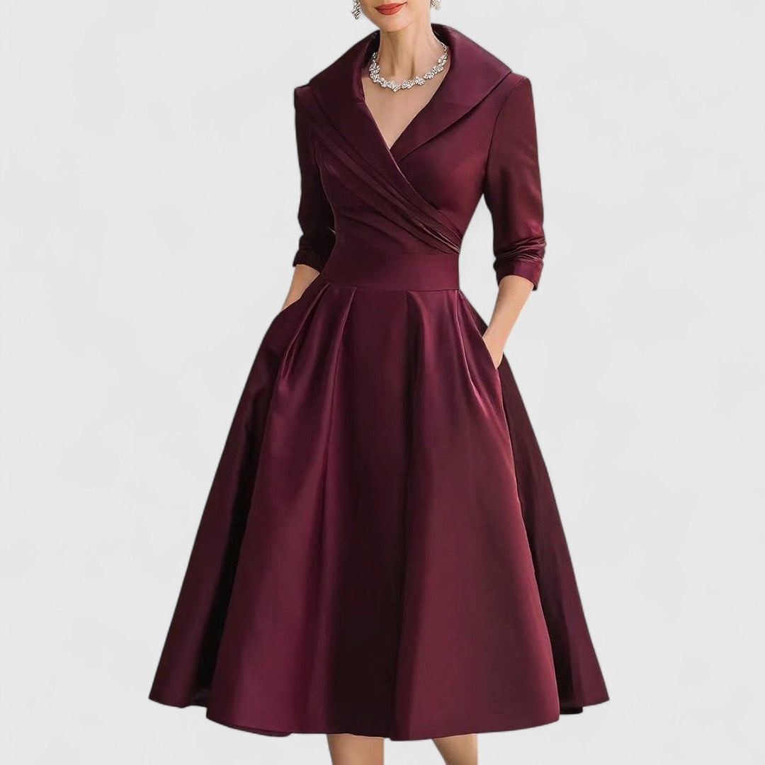 Abito Midi Scollo a V con Corpetto Incrociato e Tasche per Donne Moderne 2