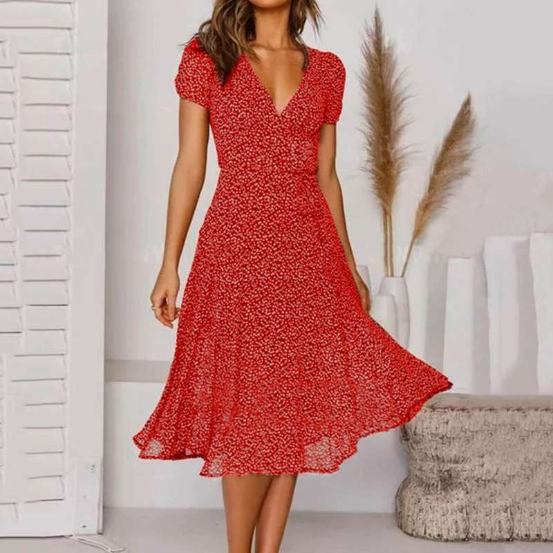 Abito a Linea con Scollo a V e Gonna Fluida per Donne - Elegante e Versatile 5