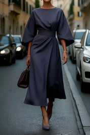Abito da Cocktail Elegante Donna Midi con Maniche a Lanterna e Cintura in Vita 0
