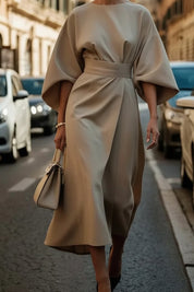 Abito da Cocktail Elegante Donna Midi con Maniche a Lanterna e Cintura in Vita 5