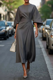 Abito da Cocktail Elegante Donna Midi con Maniche a Lanterna e Cintura in Vita 6