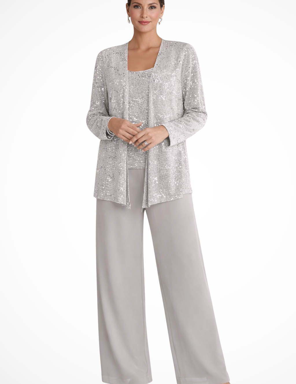 Abito da Donna Elegante in Pizzo e Paillettes con Pantaloni a Gamba Larga 0