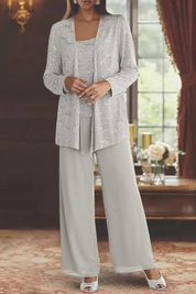 Abito da Donna Elegante in Pizzo e Paillettes con Pantaloni a Gamba Larga 1