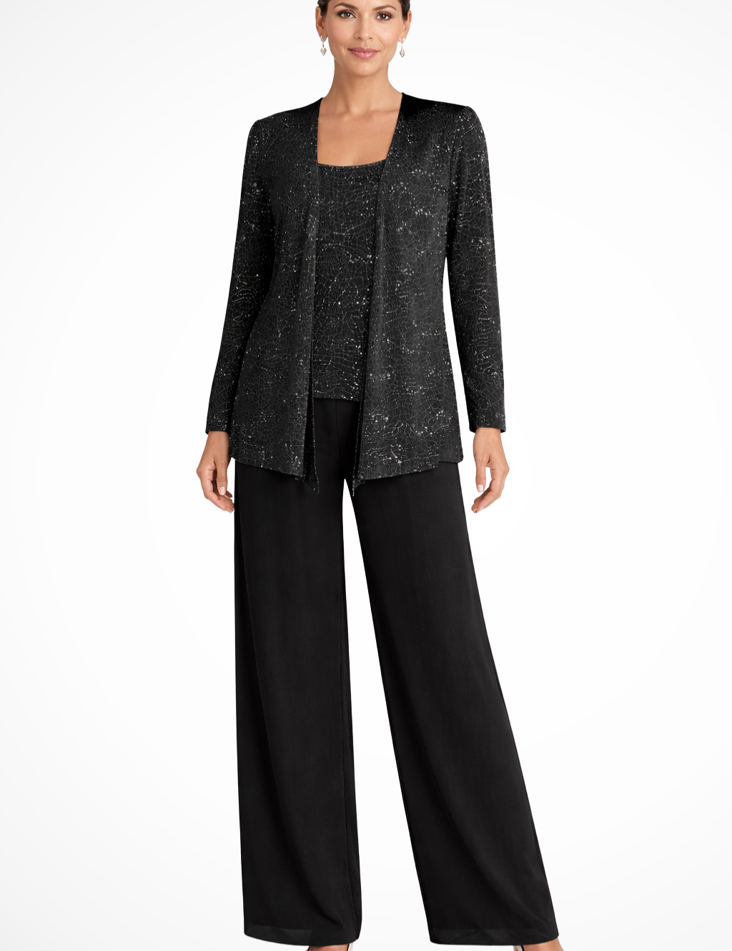 Abito da Donna Elegante in Pizzo e Paillettes con Pantaloni a Gamba Larga 4