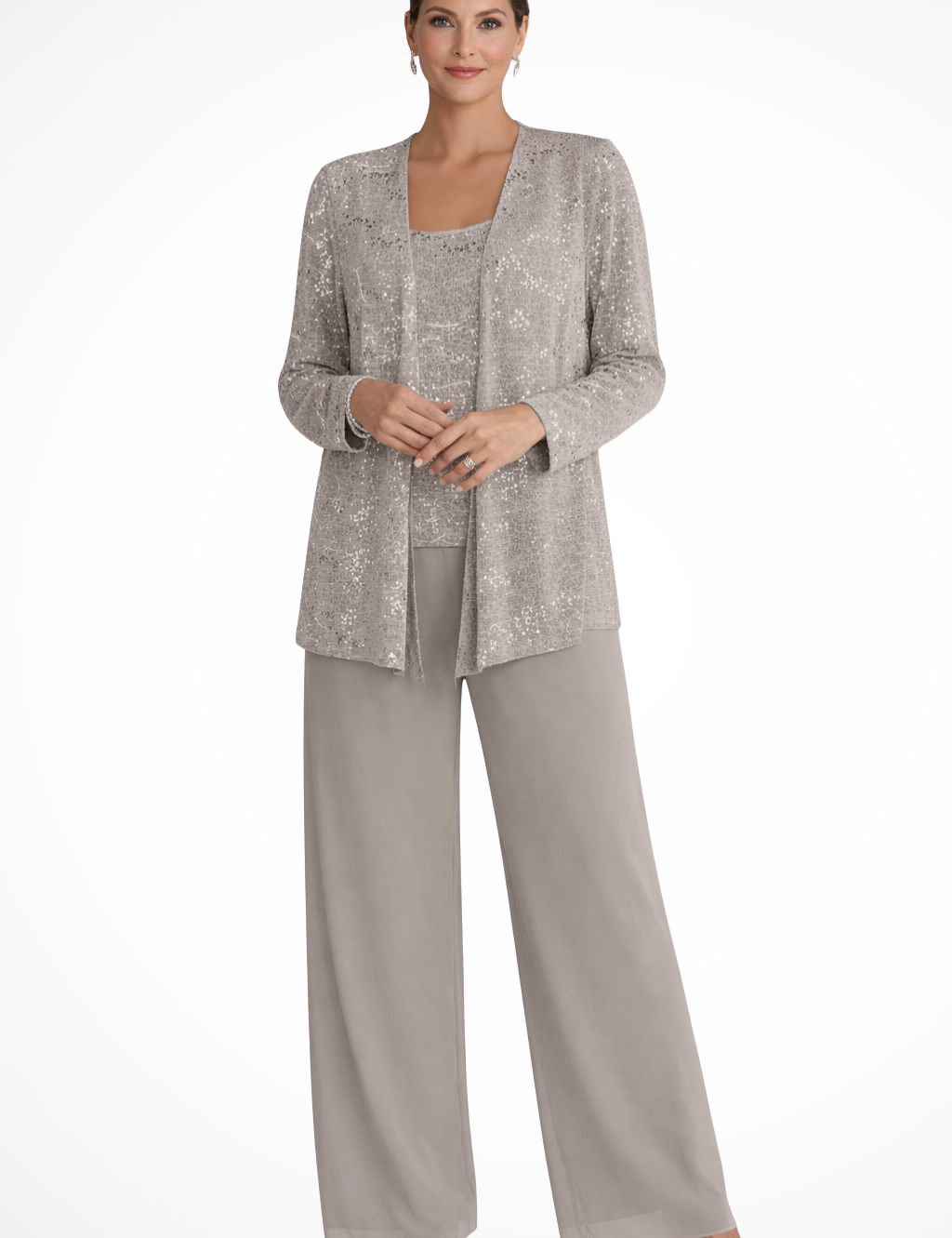 Abito da Donna Elegante in Pizzo e Paillettes con Pantaloni a Gamba Larga 8
