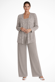 Abito da Donna Elegante in Pizzo e Paillettes con Pantaloni a Gamba Larga 8