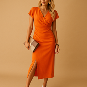 Abito da Donna Midi Elegante con Scollo a V e Spacco - Abiti Cerimonia Donna per Occasioni Speciali 0