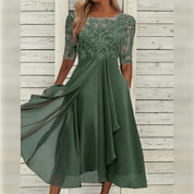 Abito da Sera Elegante con Dettagli in Pizzo e Maniche a 3/4 per Donna 1