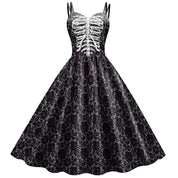 Abito da donna con scheletro di rosa per Halloween: elegante costume rockabilly con stampa gotica per carnevale, feste o celebrazioni natalizie 0