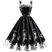 Abito da donna con scheletro di rosa per Halloween: elegante costume rockabilly con stampa gotica per carnevale, feste o celebrazioni natalizie 4