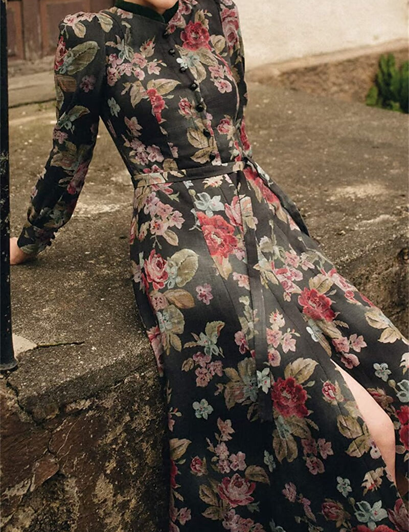Abito dirndl vintage nero con motivo floreale – Oktoberfest | Con grembiule per uno stile tradizionale classico 1
