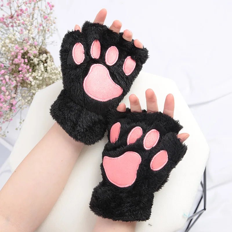 Adorabili guanti di peluche a forma di zampa di gatto da donna: morbidi, comodi e soffici guanti senza dita 0