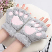 Adorabili guanti di peluche a forma di zampa di gatto da donna: morbidi, comodi e soffici guanti senza dita 2