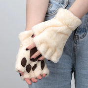 Adorabili guanti di peluche a forma di zampa di gatto da donna: morbidi, comodi e soffici guanti senza dita 3