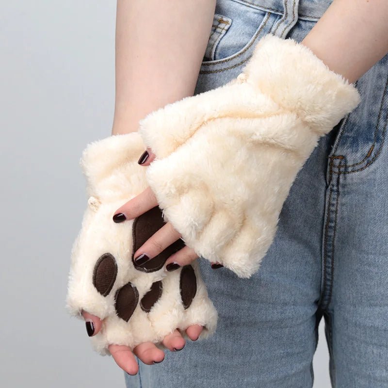 Adorabili guanti di peluche a forma di zampa di gatto da donna: morbidi, comodi e soffici guanti senza dita 3