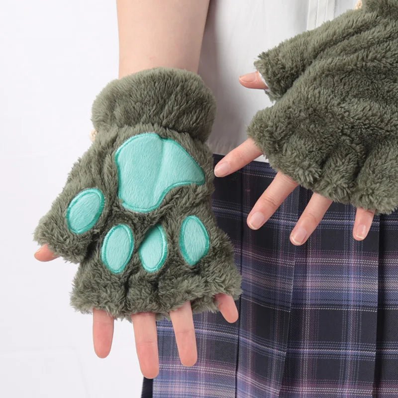 Adorabili guanti di peluche a forma di zampa di gatto da donna: morbidi, comodi e soffici guanti senza dita 8