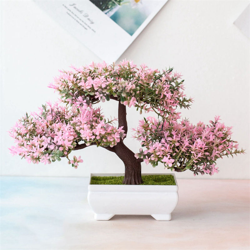 Albero Artificiale Mini Bonsai con Fiori Rosa Realistici per Decorazione Casa 1