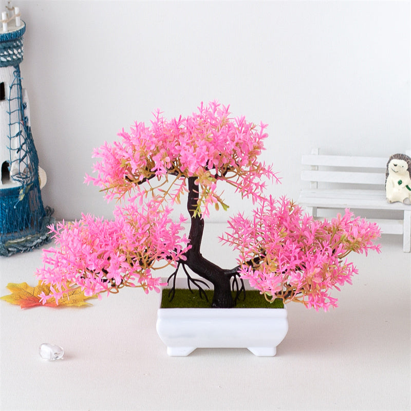 Albero Artificiale Mini Bonsai con Fiori Rosa Realistici per Decorazione Casa 9