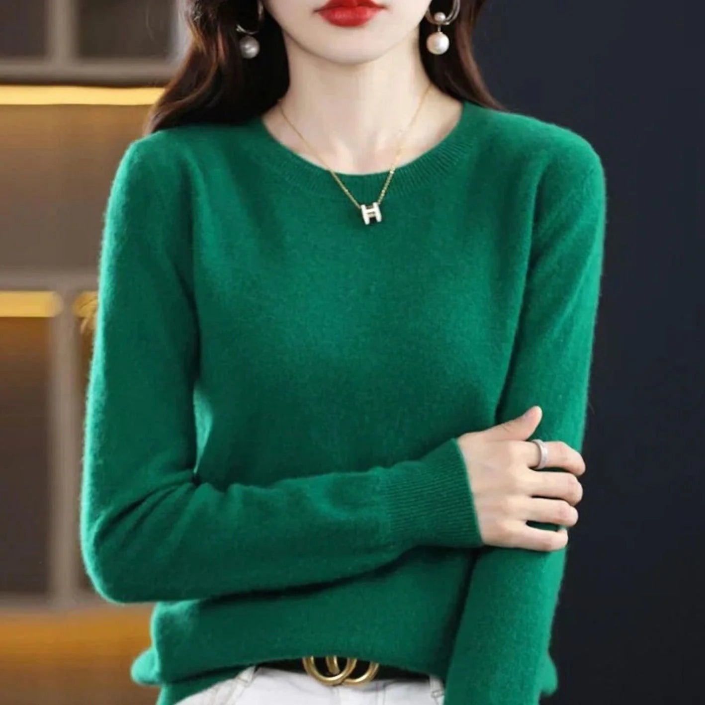 Annika | Damen Klassischer Rundhals Langarm Strickpullover Cashmere-Soft 3