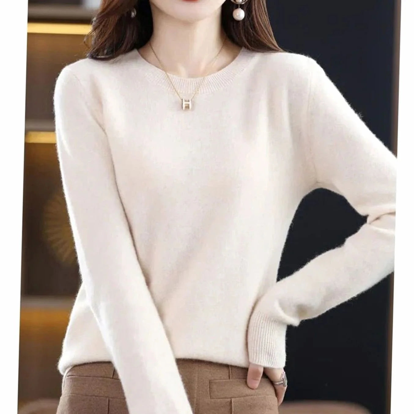Annika | Damen Klassischer Rundhals Langarm Strickpullover Cashmere-Soft 7