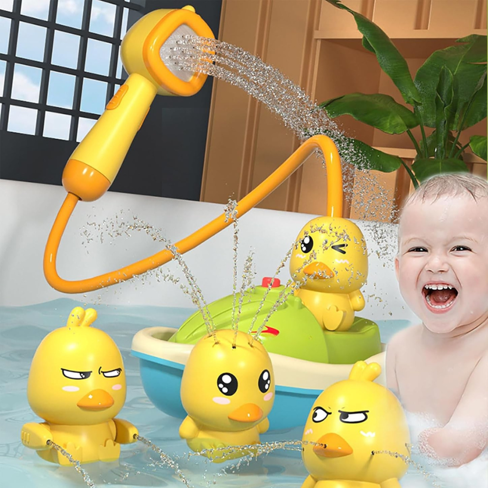 AquaTots | Set di giocattoli da bagno con anatre galleggianti e delicato spruzzatore d'acqua per bambini 0