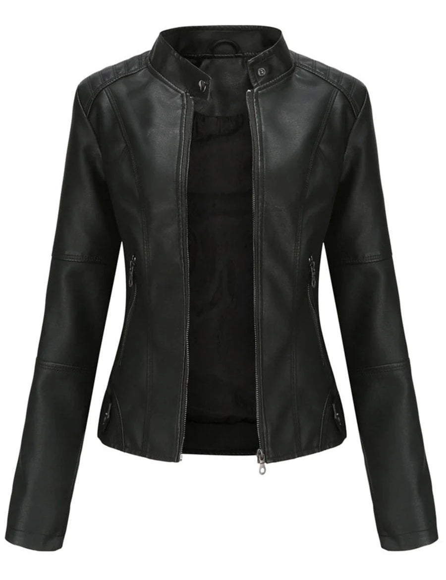 Bikerjacke Damen | Taillierter Schnitt & Stehkragen 0