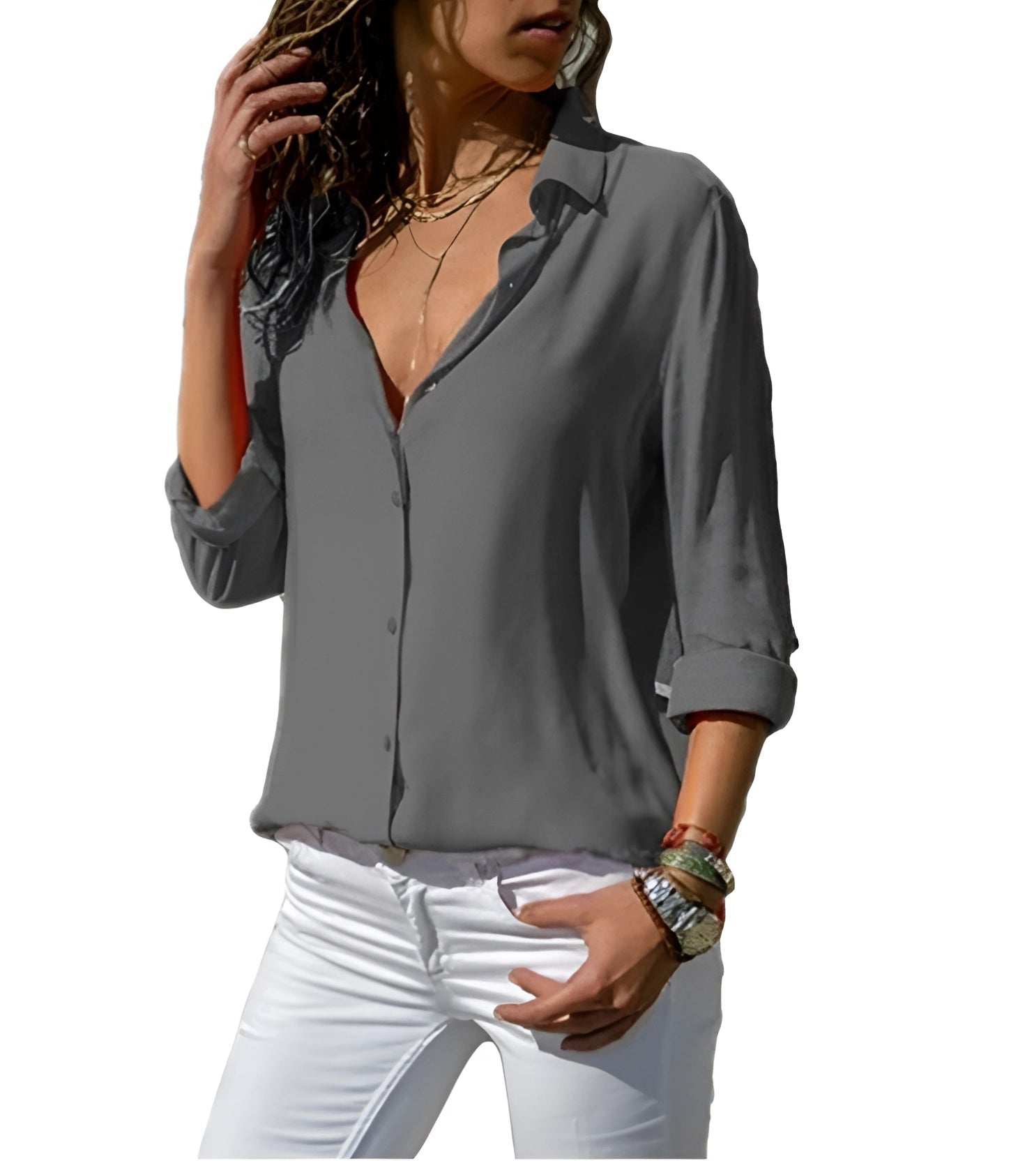 Blusa Elegante Donna con Scollo a V e Maniche Lunghe - Stile Versatile e Morbido 5