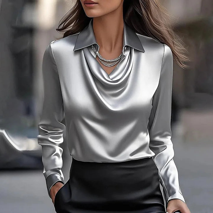 Blusa Elegante Lucida con Scollo a V per Donne - Stile Chic e Raffinato 2