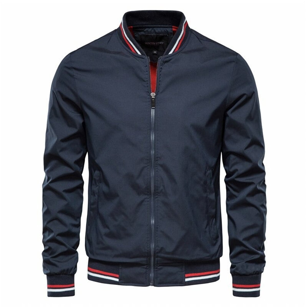 Bomber Uomo Tinta Unita con Polsini a Costine e Zip Frontale Casual 1