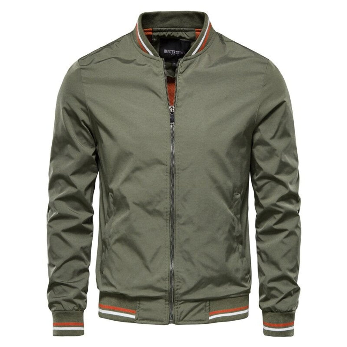 Bomber Uomo Tinta Unita con Polsini a Costine e Zip Frontale Casual 2