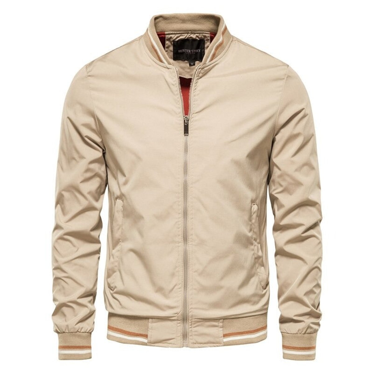 Bomber Uomo Tinta Unita con Polsini a Costine e Zip Frontale Casual 3
