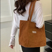 Borsa a mano da donna in velluto a coste elegante, versatile in pelle vegana 1