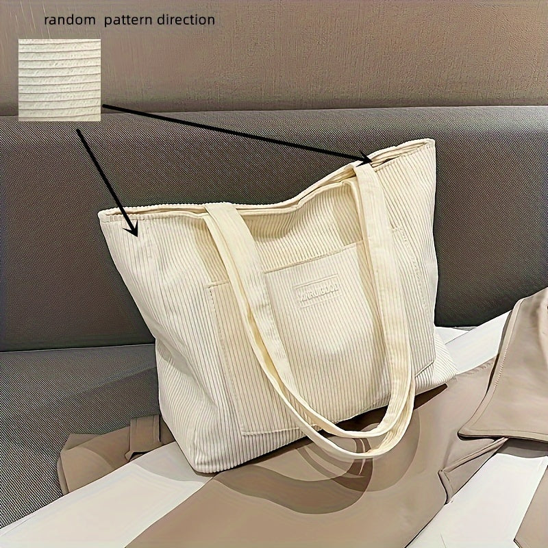 Borsa a mano da donna in velluto a coste elegante, versatile in pelle vegana 10