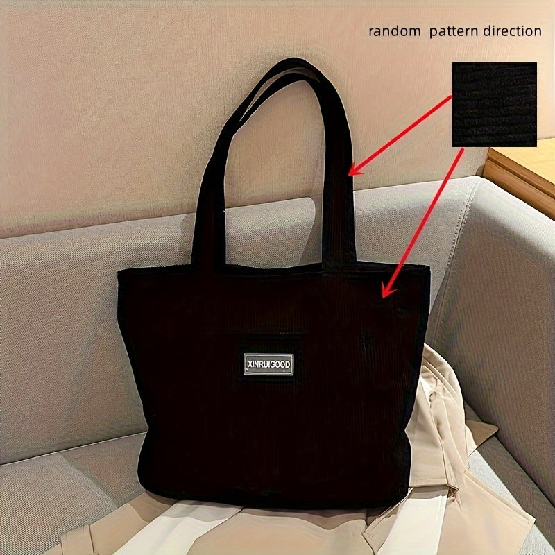 Borsa a mano da donna in velluto a coste elegante, versatile in pelle vegana 11