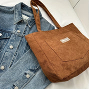 Borsa a mano da donna in velluto a coste elegante, versatile in pelle vegana 3