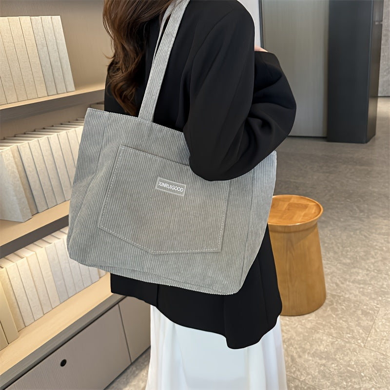 Borsa a mano da donna in velluto a coste elegante, versatile in pelle vegana 4