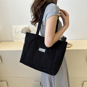 Borsa a mano da donna in velluto a coste elegante, versatile in pelle vegana 6