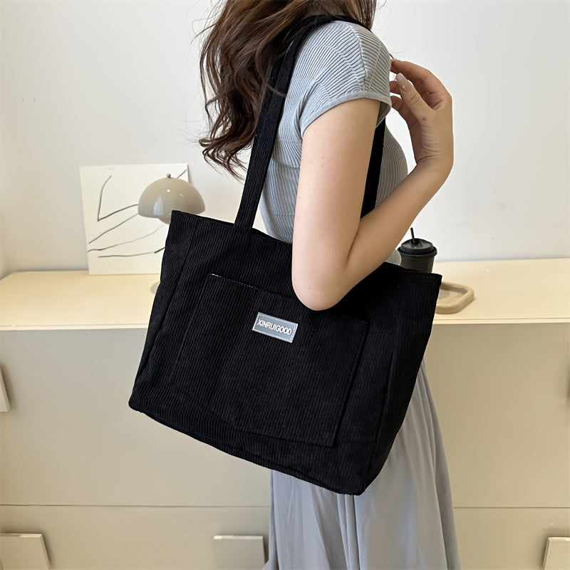 Borsa a mano da donna in velluto a coste elegante, versatile in pelle vegana 6