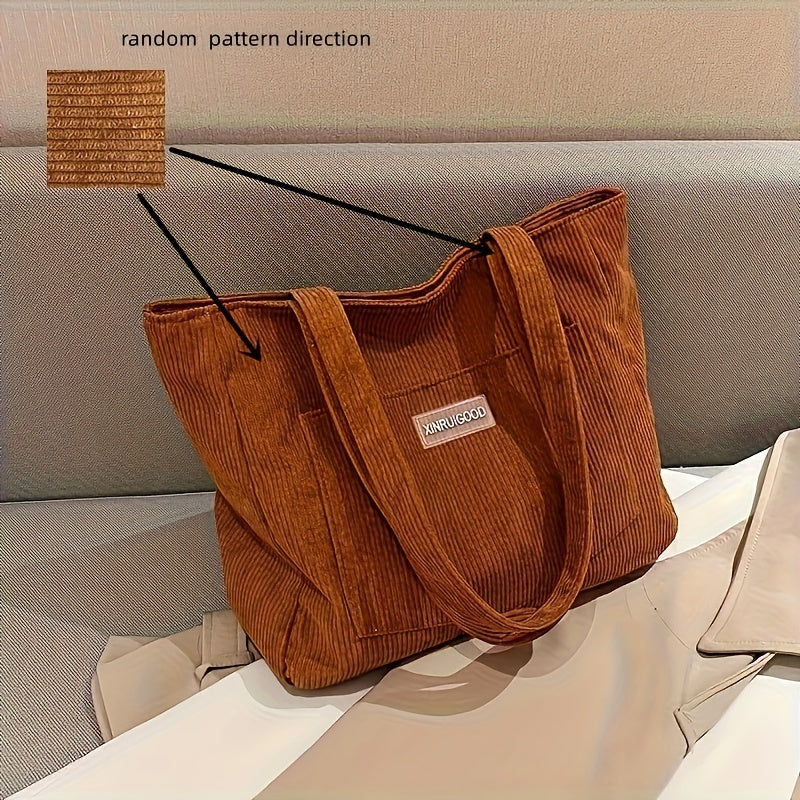 Borsa a mano da donna in velluto a coste elegante, versatile in pelle vegana 9
