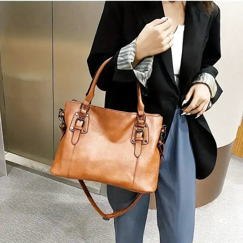 Borsa a mano vintage da donna, elegante, in materiale morbido, di grande capacità 1